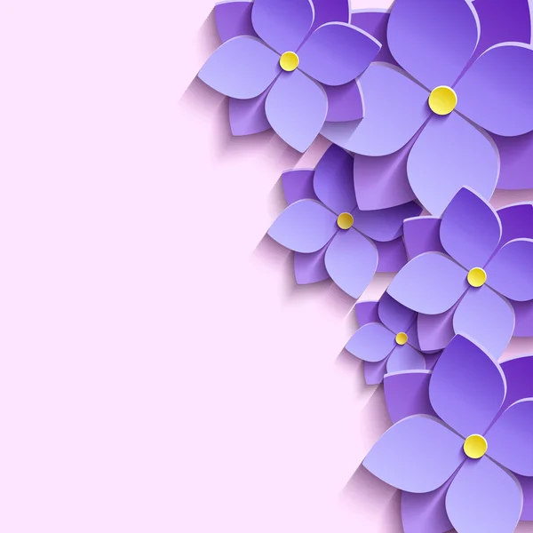 Fundo festivo com flores 3d violetas — Vetor de Stock