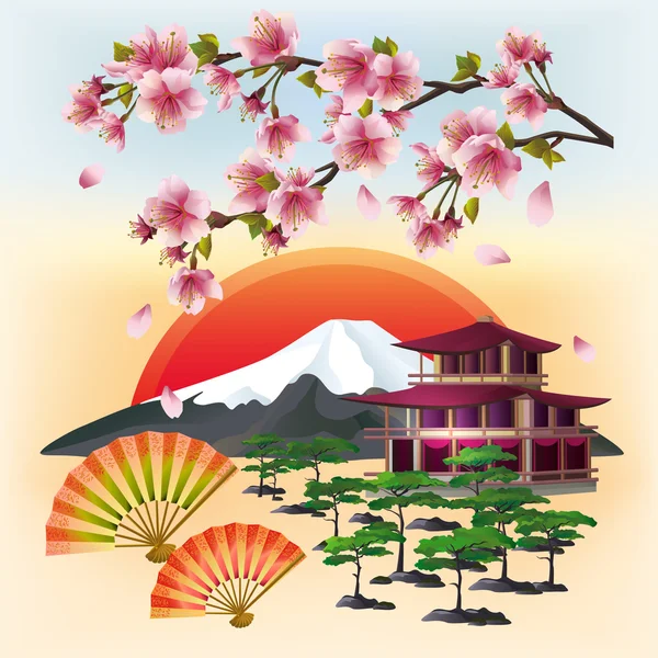 Fundo japonês bonito com sakura e ventiladores Ilustração De Bancos De Imagens