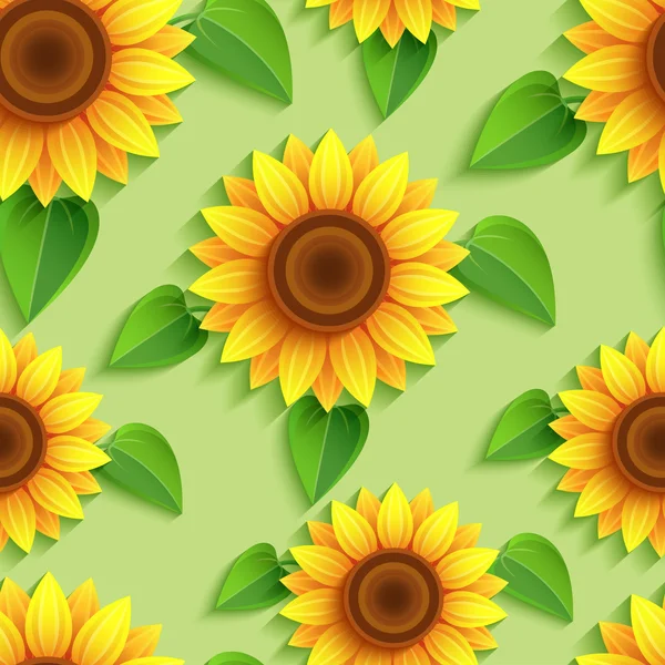 Florales nahtloses Muster mit 3D-Sonnenblumen — Stockvektor