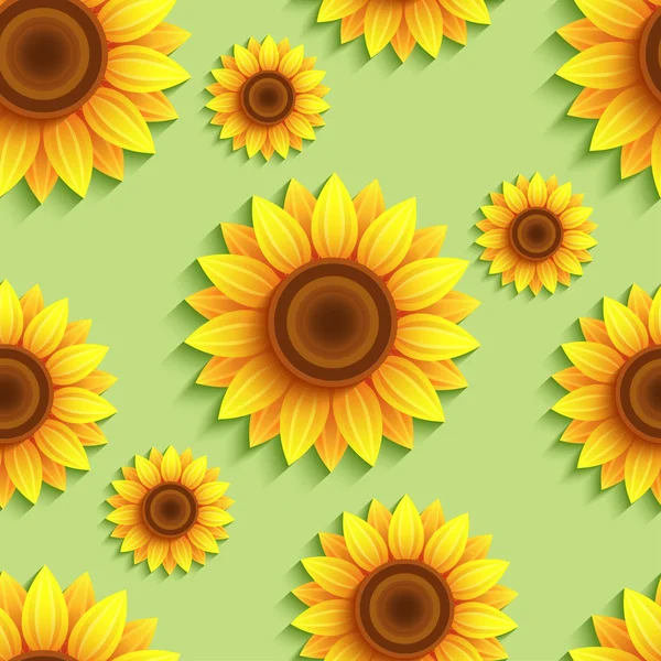 Nature seamless pattern with 3d sunflowers — Stock Vector