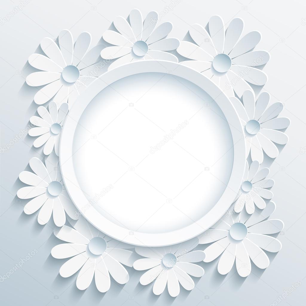 Round grey frame with 3d white chamomile