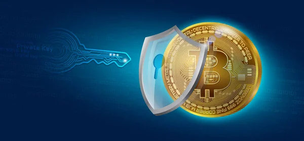 Bitcoin Crypto Monnaie Pièce Monnaie Verrouillage Clé Privée Fichier Eps — Image vectorielle