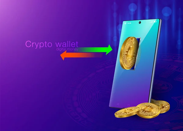 Crypto wallet, transfer money, deposit, withdraw digital money with smart wallet on smartphone.