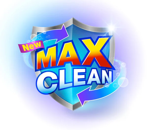 Max Clean Marque Produits Nettoyage Sur Écran Bleu Cristal Clair — Image vectorielle