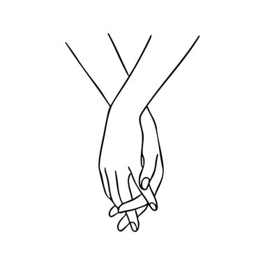 Birbirini tutan iki elin romantik bir çizimi, tek çizgi şeklinde çizilmiş. Aşkı, desteği, güveni ve ortaklığı simgeler. Düğün tebrik kartları, romantik baskılar ya da ilişki blogu görselleri için ideal