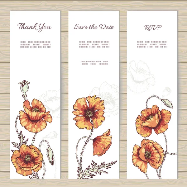 Hand getekende poppy bloemen kaarten sjablonen — Stockvector