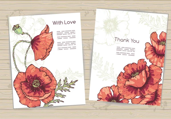 Hand getekende poppy bloemen kaarten sjablonen — Stockvector