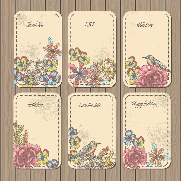 Vintage çiçek kartları koleksiyonu — Stok Vektör