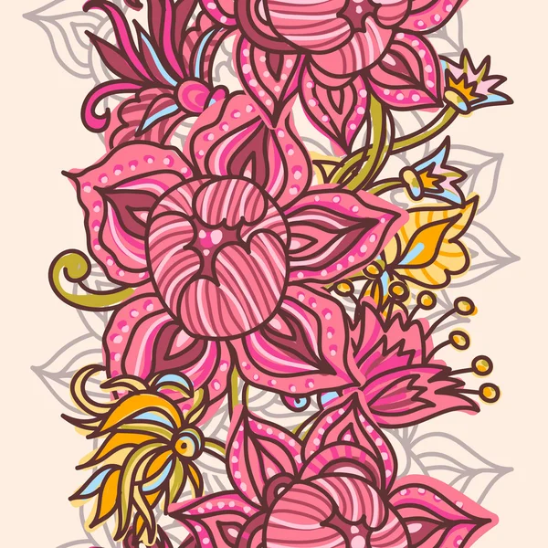 Bordure florale sans couture dessinée à la main — Image vectorielle