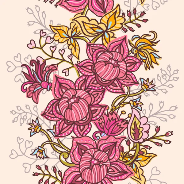 Bordure sans couture florale tendre dessinée à la main — Image vectorielle