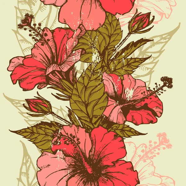 Hibiscus flores borde sin costura — Vector de stock