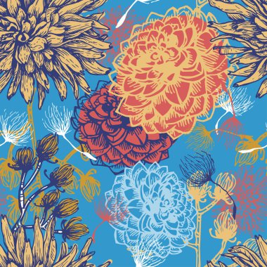 elle çizilmiş vintaget çiçek seamless modeli