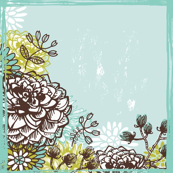 Tarjeta floral retro fresca dibujada a mano — Vector de stock