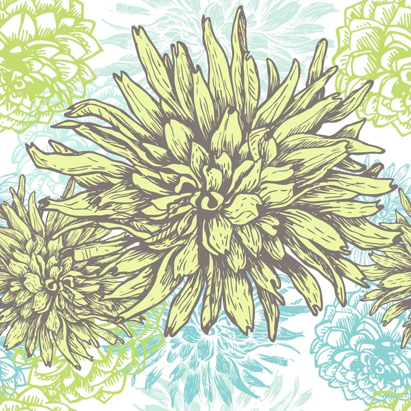 Dahlia fleurs dessinées à la main motif sans couture rétro — Image vectorielle