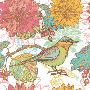 Hand drawn vintage floral  seamless pattern clipart