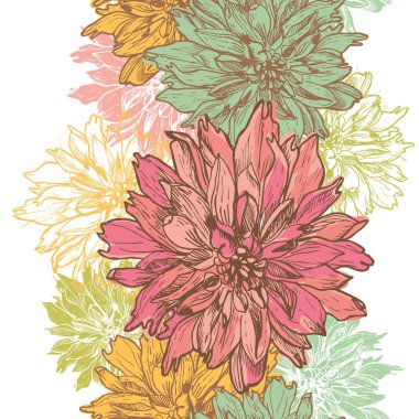 ręcznie rysowane Dalia kwiaty pionowe bezszwowe granica