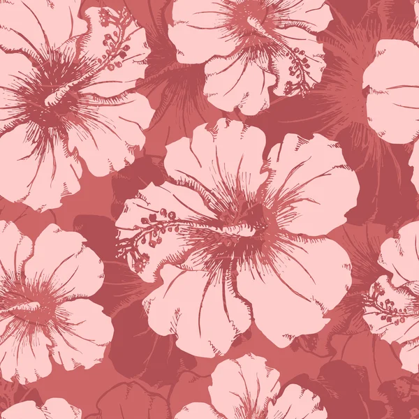 Hand drawn hibiscus flowers clear seamless pattern — Stock Vector