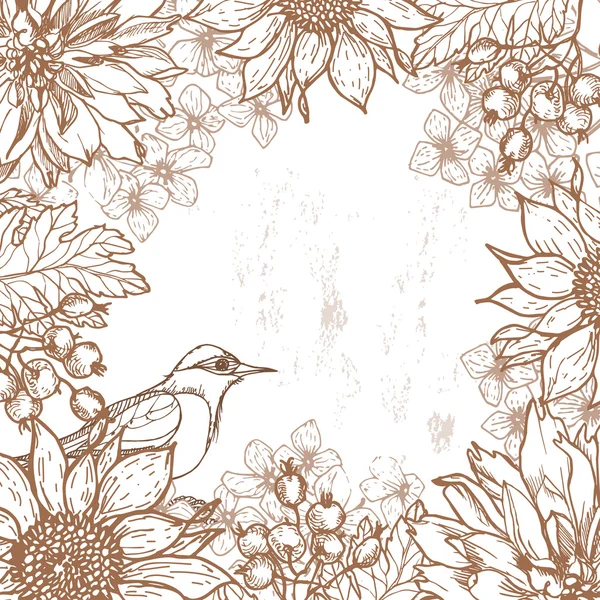 Hand getrokken vintage floral frame — Stockvector