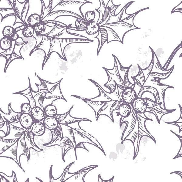手描きヒイラギの小枝のシームレス パターン — ストックベクタ