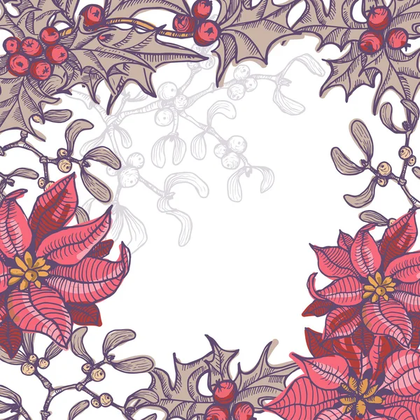 Hand drawn floral Christmas background — Stock Vector