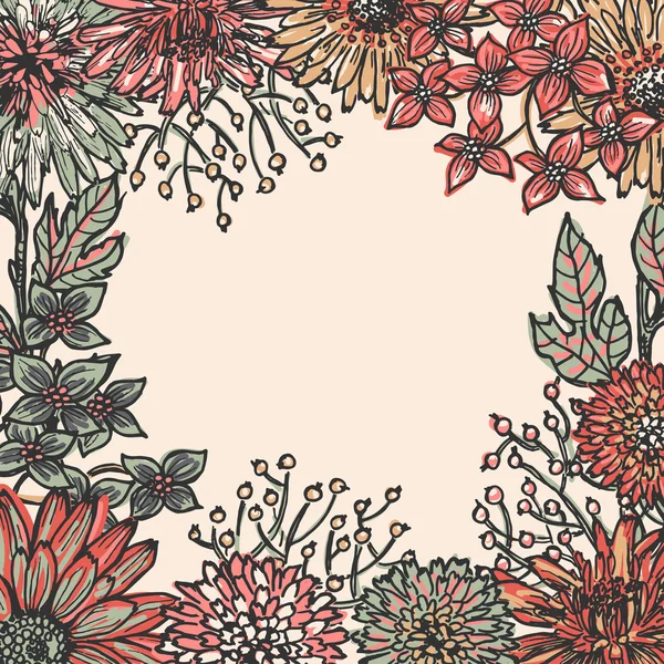 Cadre floral dessiné à la main — Image vectorielle