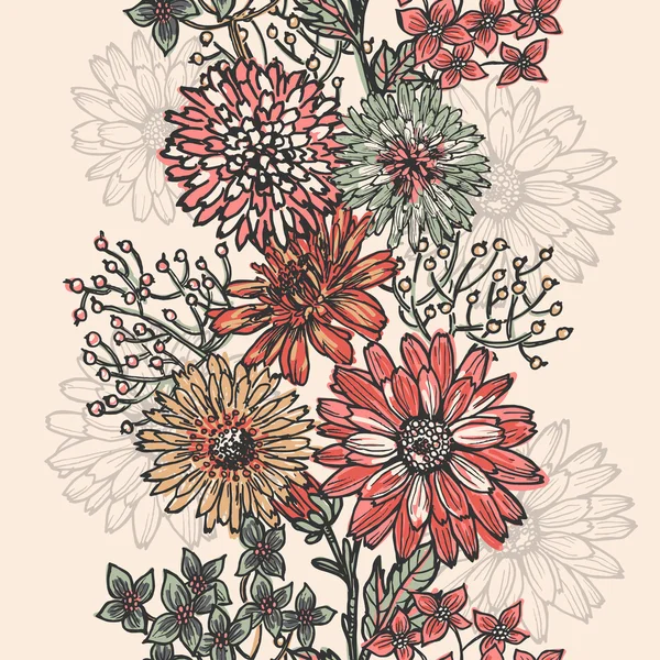 Vintage floralen vertikalen nahtlosen Rand — Stockvektor
