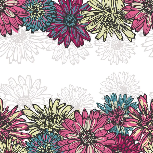 Hand getrokken floral horizontale naadloze rand — Stockvector