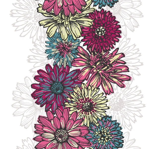 Mână trasă floral frontieră verticală fără sudură — Vector de stoc