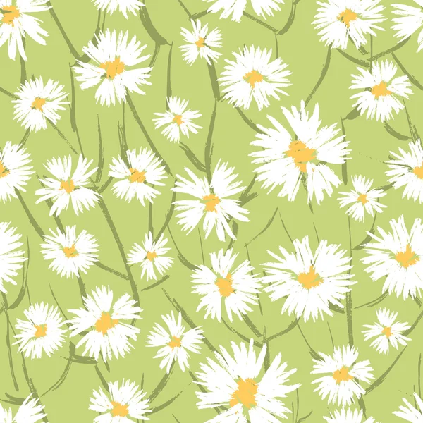 Handgeschilderde getextureerde daisy naadloze veldboeket patroon — Stockvector