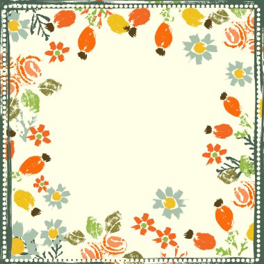 El boyalı dokulu orman çiçekler ve çerçeve çilek