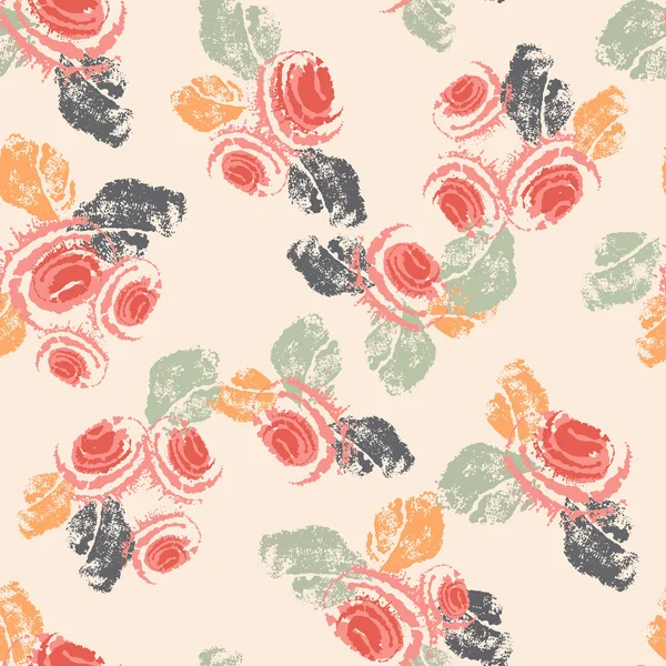 Hand painted textured shabby roses seamless pattern — Stock Vector