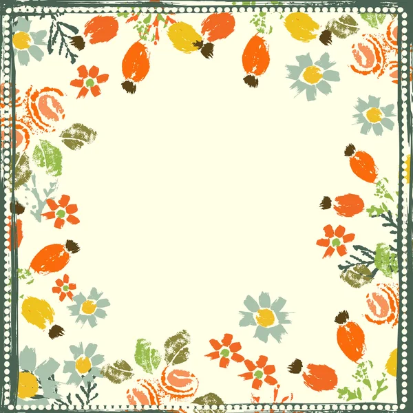 Hand painted textured forest flowers and berries frame — Stock Vector