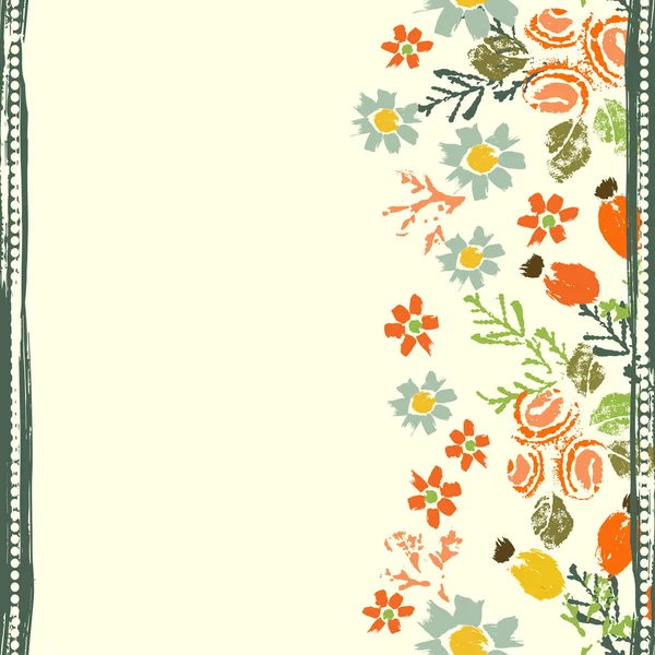 Fleurs et baies de forêt texturées peintes à la main bordure sans couture — Image vectorielle