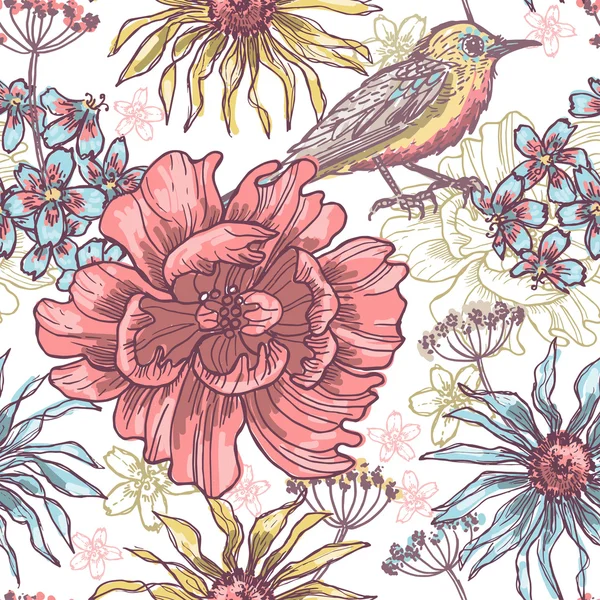 Kuş desenli çiçek deseni