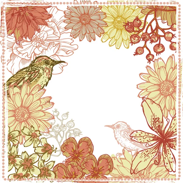 Hand drawn botanical theme vignette with birds — Stock Vector