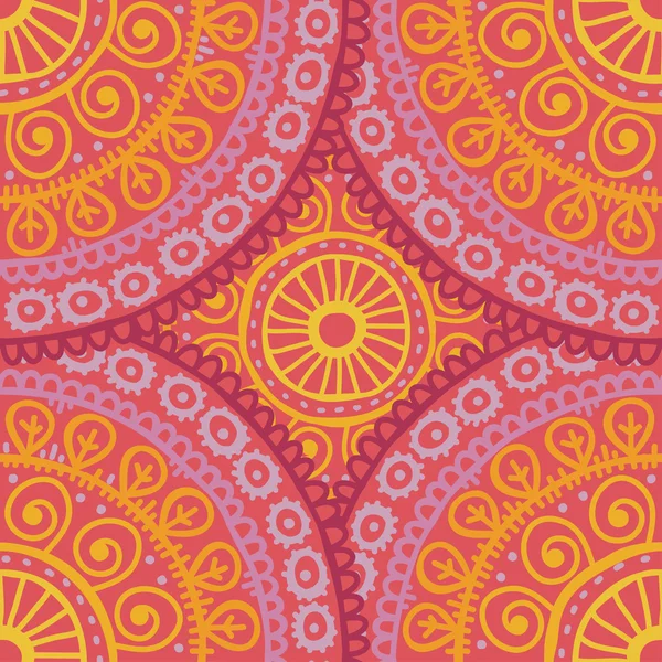 Hand drawn  lace ethnic seamless pattern in pink  and orange ton — Stock Vector