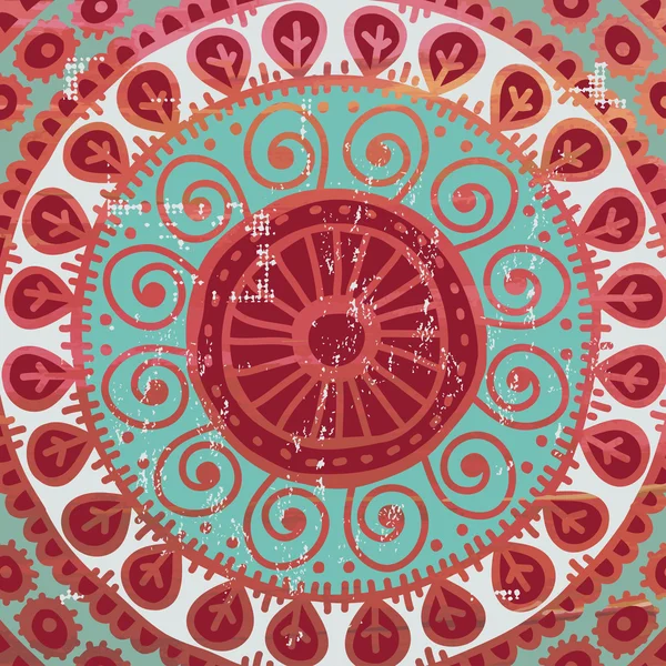 Fond rouge dessiné à la main dans un style indien — Image vectorielle