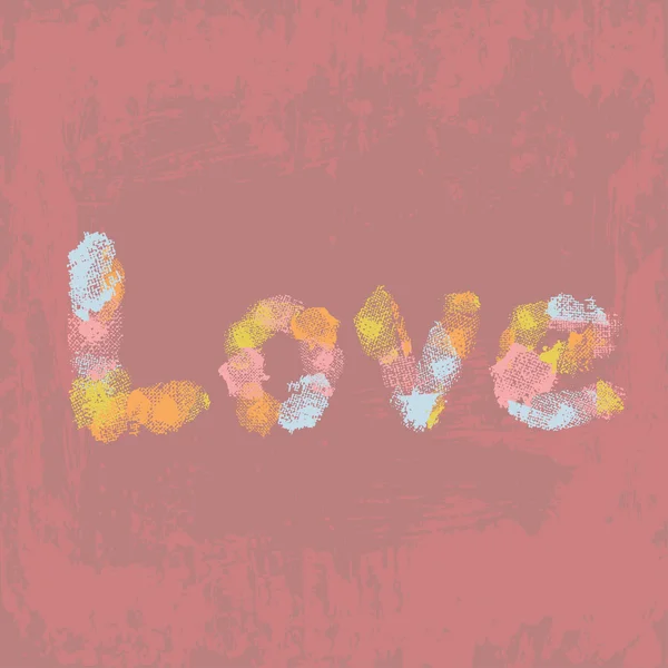 Ruka nakreslený nápis Love na růžové ošuntělý pozadí — Stockový vektor