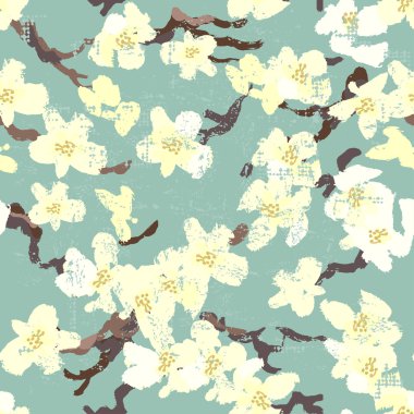 Çiçek açan sakura seamless modeli el boyalı