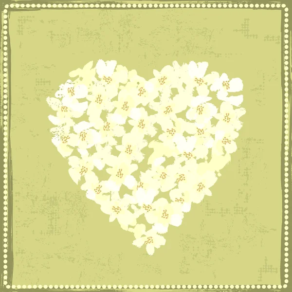 Pintado a mano texturizado blanco primavera flores corazón — Vector de stock