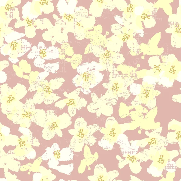 Handbemalte texturierte weiße Frühlingsblumen nahtloses Muster — Stockvektor