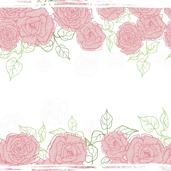 Hand drawn  vintage tender  roses seamless  border — Stock Vector