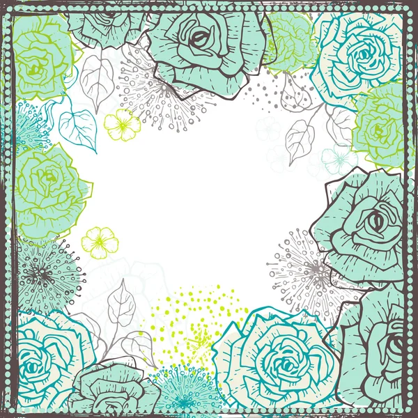 手新鮮な色調で描かれたヴィンテージの花のフレーム — ストックベクタ