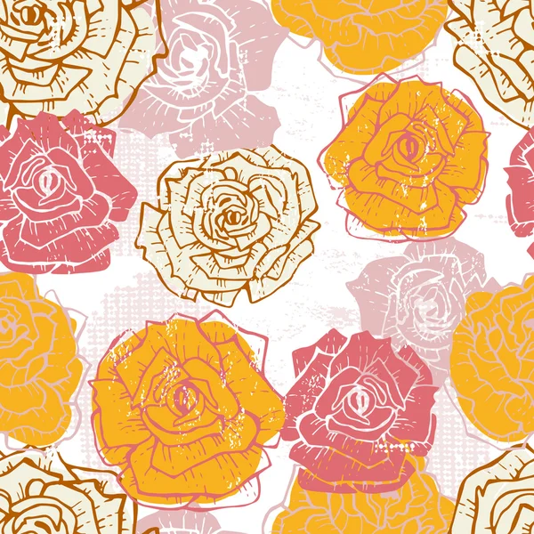 Hand drawn vintage  roses seamless pattern in pink and orange — Stock Vector