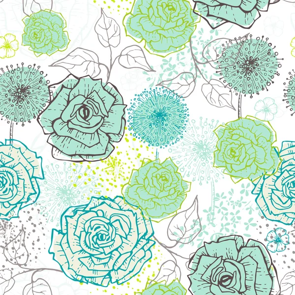 Handgezeichnete Vintage florale nahtlose Muster in frischen Tönen — Stockvektor