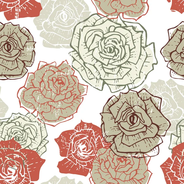 Handgezeichnete Vintage-Rosen nahtloses Muster — Stockvektor