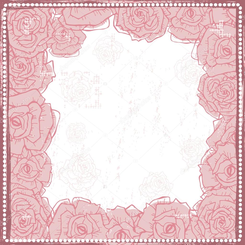 Hand drawn shabby vintage roses frame in pink All objects are conveniently grouped and are easily editable — Vettoriali di AnnaReichel