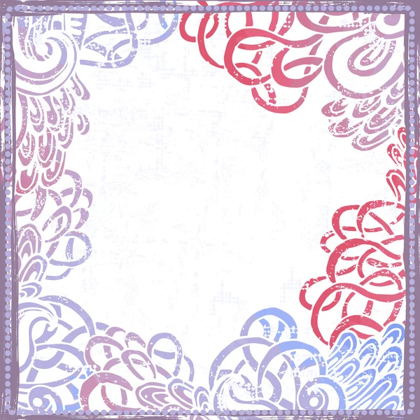 Handgezeichneter uriger schäbiger Rahmen in blau und rosa — Stockvektor