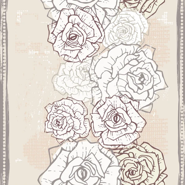 Roses vintage dessinées à la main bordure sans couture — Image vectorielle