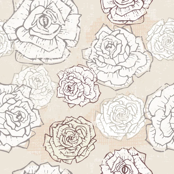 Hand drawn vintage roses seamless pattern — Stock Vector